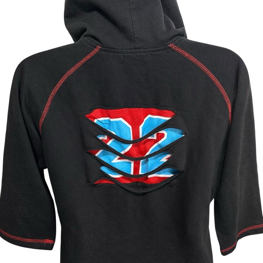 Vintage Y2K Too Hot Black Red Cutout Crop Hoodie 22 Shredded Back Juniors L